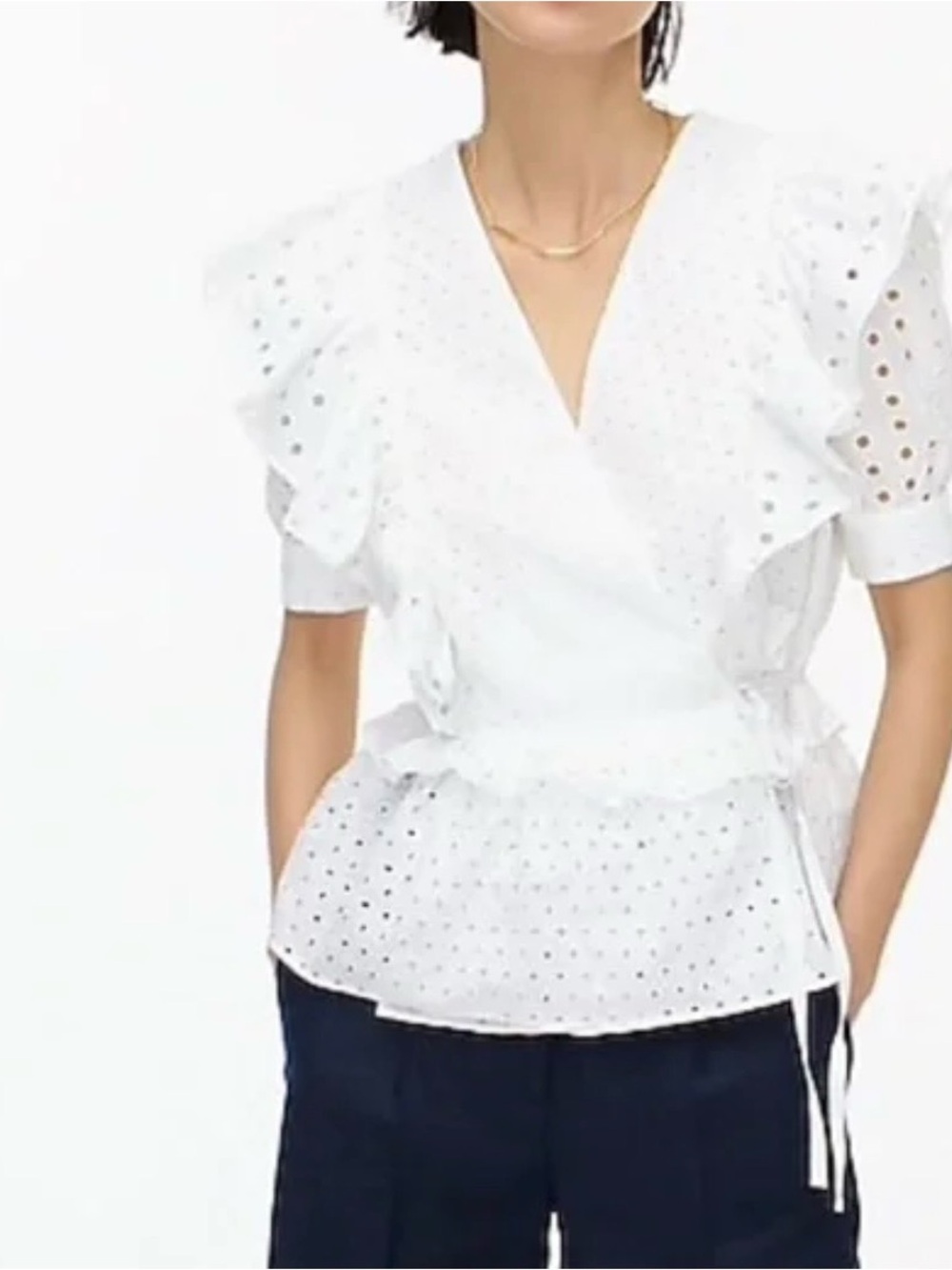 J. Crew White Eyelet Wrap Peplum Blouse
